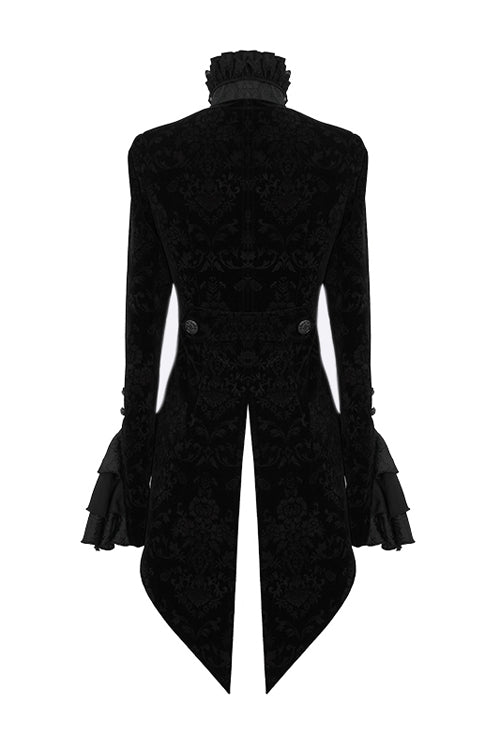 Black Gothic Lotus Leaf Corsage False Two Piece Womens Swallow Tailed Coats