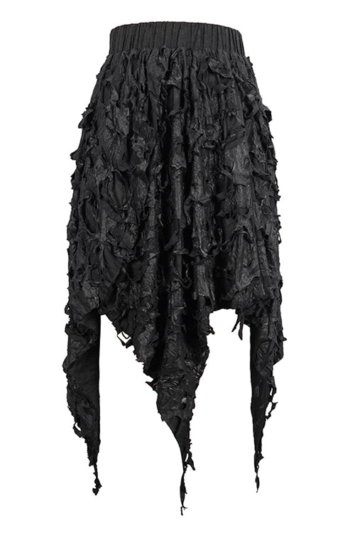 Black Punk Tattered Sharp Hem Womens Skirt