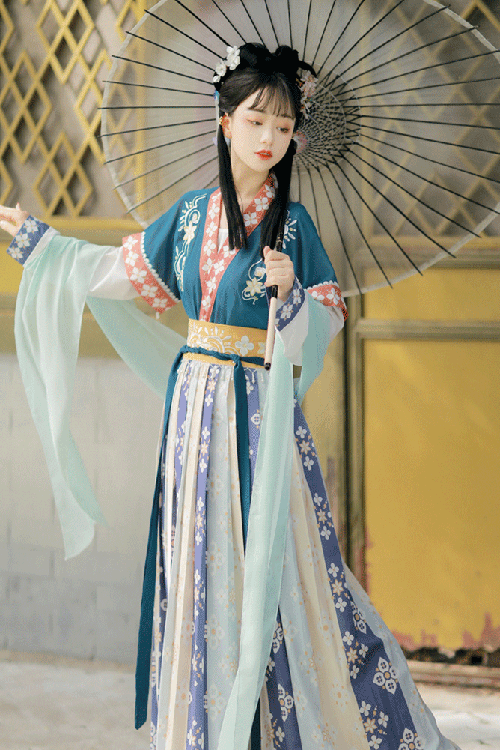 Ancient Tang Dynasty Embroidery Printing Sweet Hanfu Dress