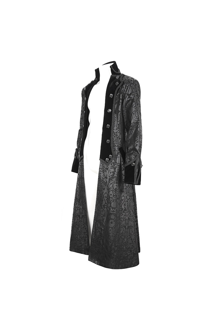 Black Stand Collar Totem Printed Long Men's Gothic Coat