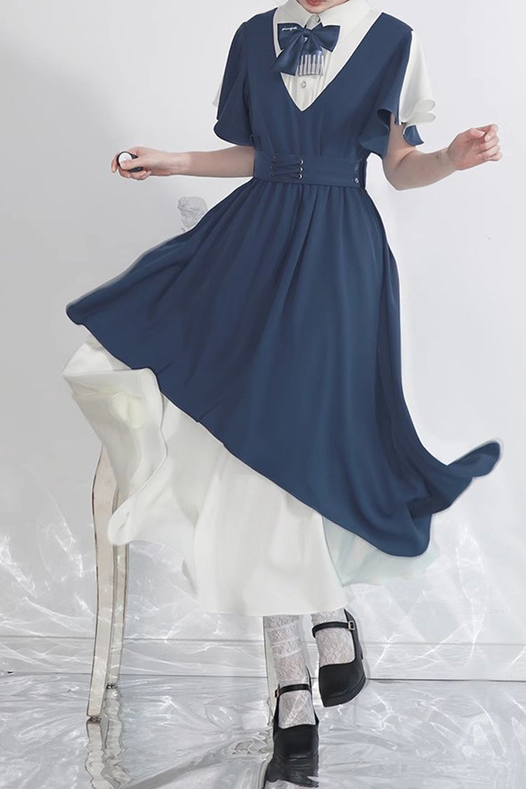 Blue/White College Style Chiffon Kawaii Sweet Dress