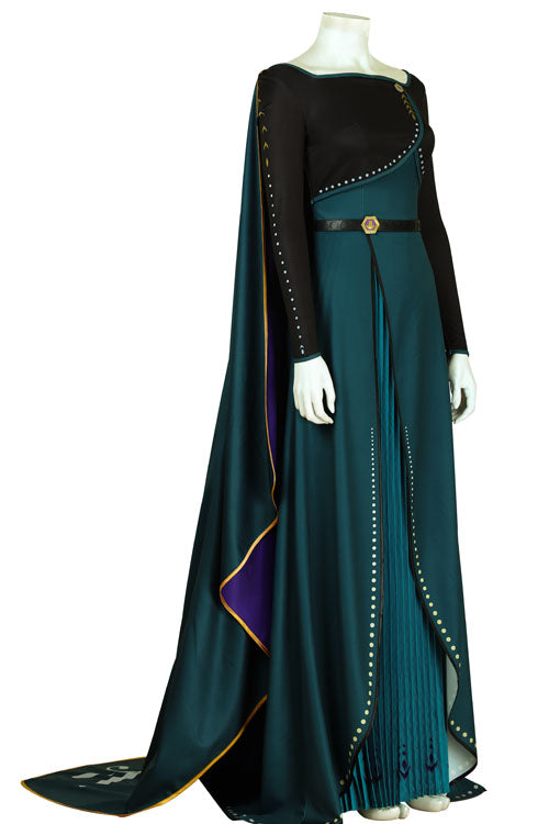 Frozen II Anna Dark Green Dress With Cloak Halloween Cosplay Costume Full Set