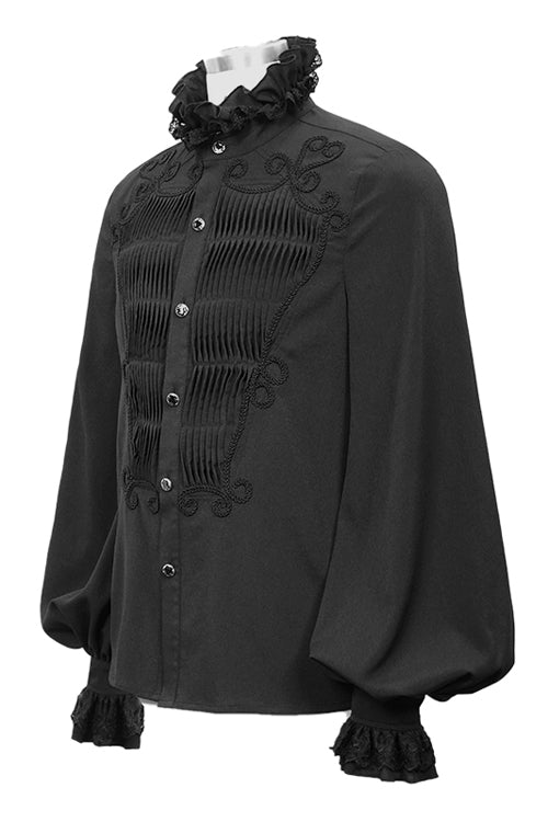 Black Chiffon Hand Embroidered Mens Gothic Blouse