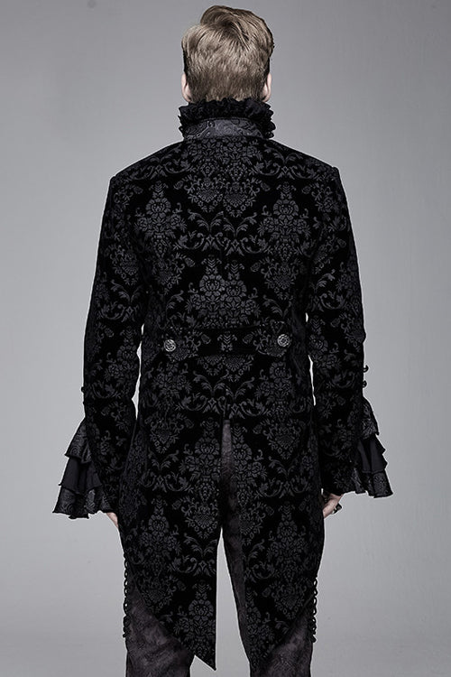 Black Court Pattern Stand Collar Gothic Mens Coat