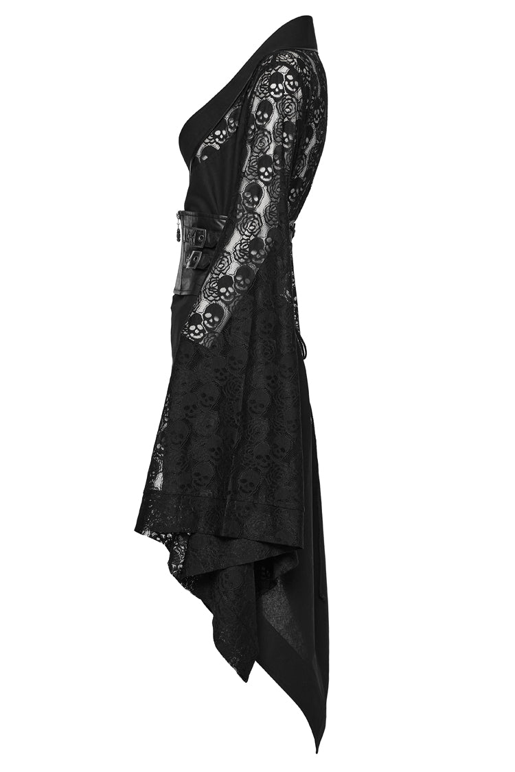 黒の不規則な裾スカルプリント中空ステッチレディーススチームパンク着物ドレス