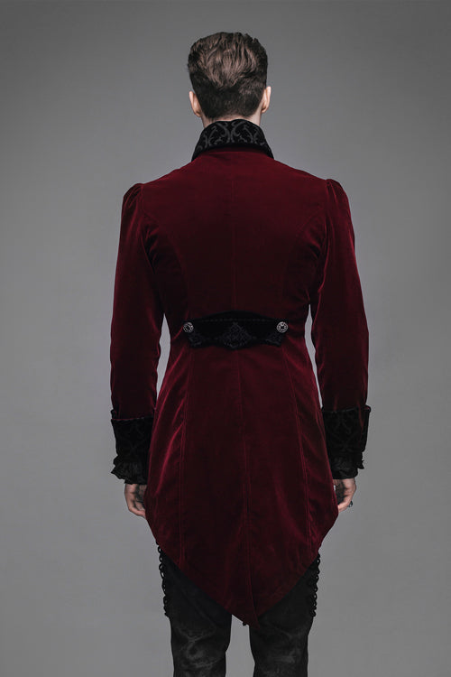 Wine Formal Party Turn Down Collar Long Sleeves Mens Gothic Swallowtail Coat