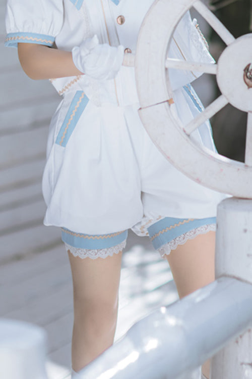 Weiße, hoch taillierte Ouji-Lolita-Shorts mit Immortal Mint-Muster