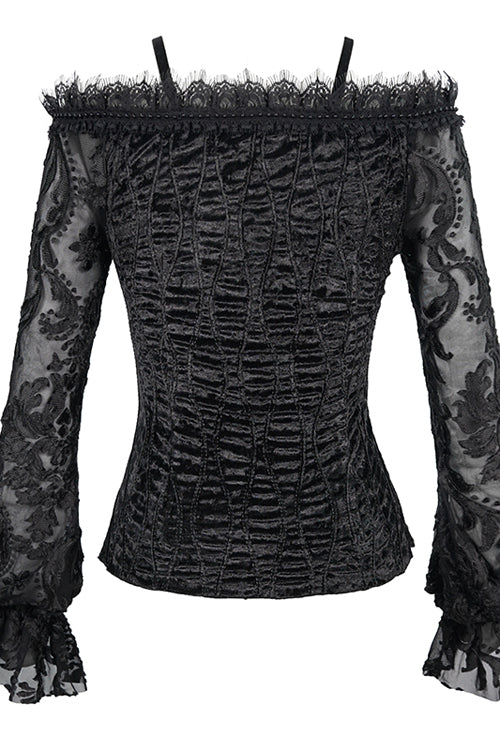 Black Lace Sleeves Velvet Sexy Womens Gothic Blouse