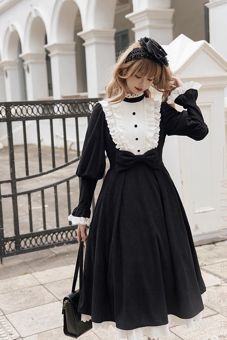 Black/White Silent Poetry Nun Long Sleeves Bowknot Autumn Winter Gothic Lolita Dress