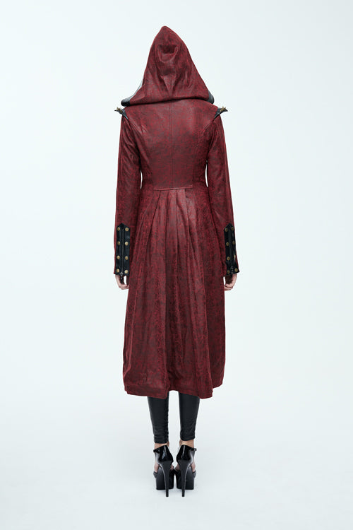 Red Short In Front And Long In Back Punk Long Leather Womens Coat