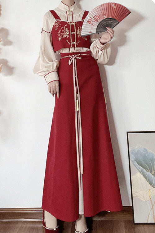 レッドソンハンエレメント柔らかく快適なハイウエスト甘い漢服ドレス