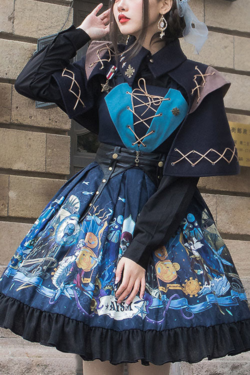 Dark Bule Sea of Abyss Japanese Style Ruffled Classic Lolita JSK Dress