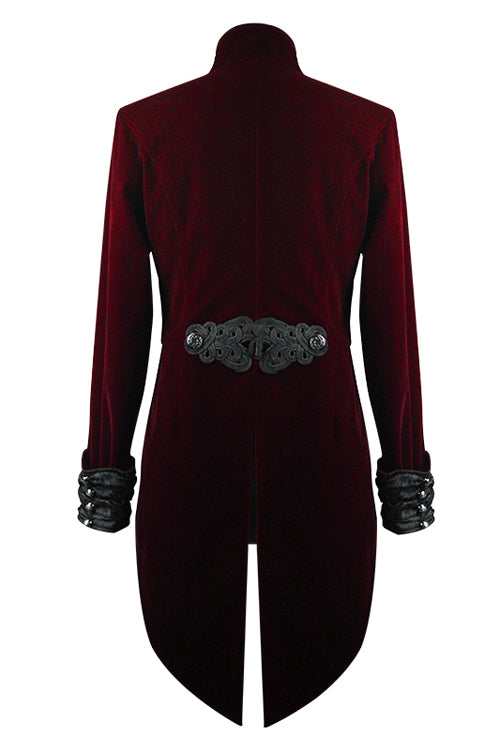 Wine Gothic Palace Embroidered Metal Rivets Dovetail Mens Coat