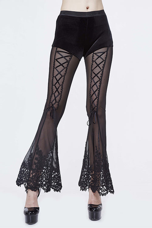 Black Sexy Stretchy Mesh Lace Gothic Horn Leggings Womens Pants