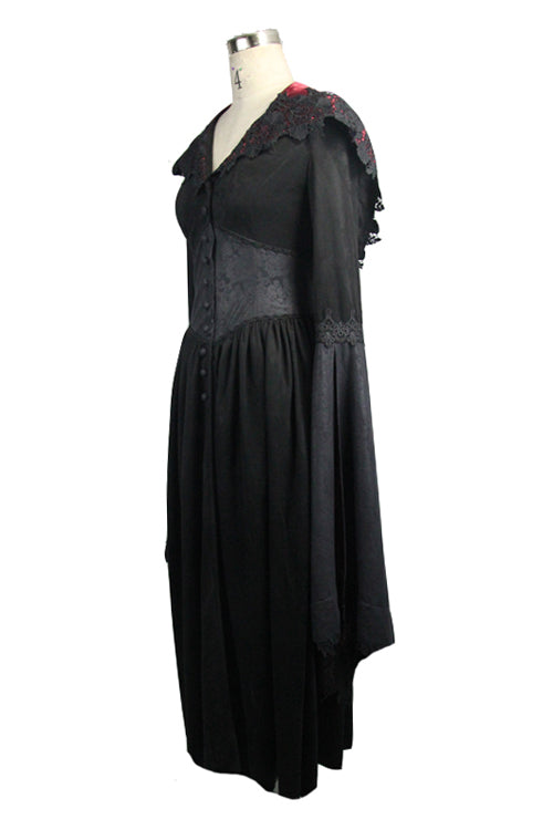 Gothic Black Pointed Hat Velveteen Floral Tunic Womens Coats
