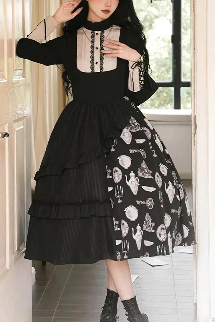 Black Lunar Eclipse Dinner Cups Print Autumn Winter Gothic Lolita Jsk Dress