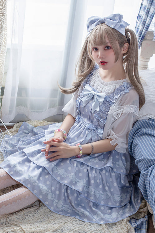 Dot Print Multi-Layer Ruffled High Waist Sweet Lolita JSK Dress