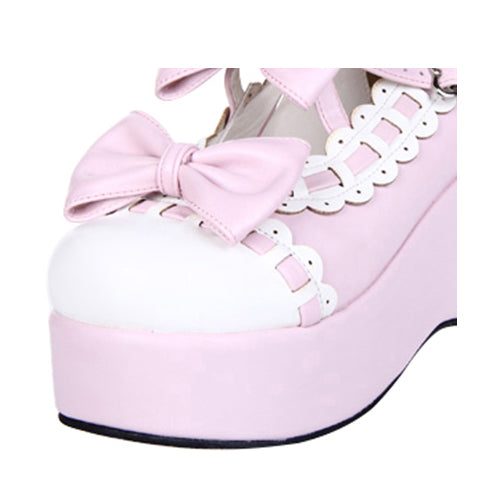 Pink Lace Bowknot Sweet Lolita Platform Shoes