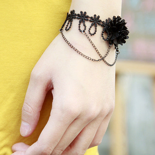 Black Retro Fashion Personality Female Lace Flower Tassel Gothic Lolita Bracelet