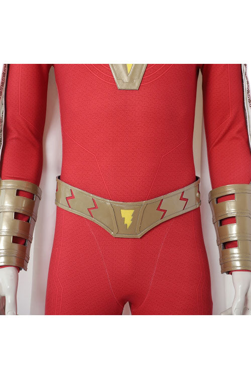 Shazam Billy Batson Red Bodysuit Battle Suit Halloween Cosplay Costume Full Set