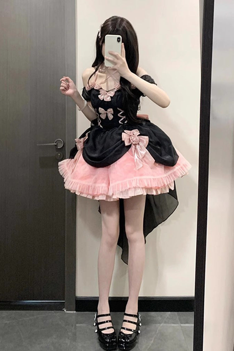 Black/Pink Multi-layer Hanayome Bowknot Fishbone Elegant Princess Sweet Lolita Jsk Dress