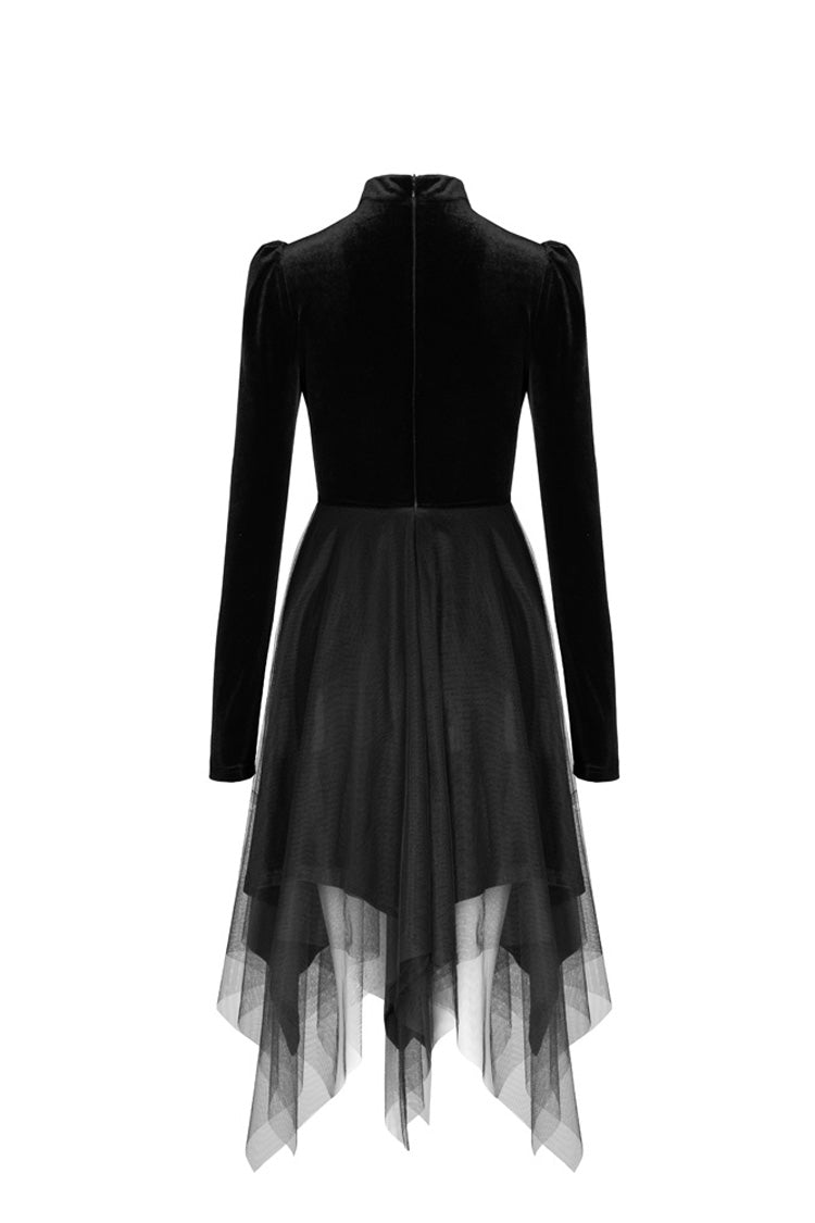 Black Velvet Mesh Stitching Elastic Women's Gothic Dress