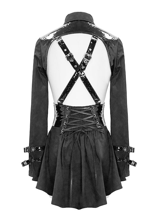 ブラックホローアウトデザインレザーセクシーなレディースゴシックドレス