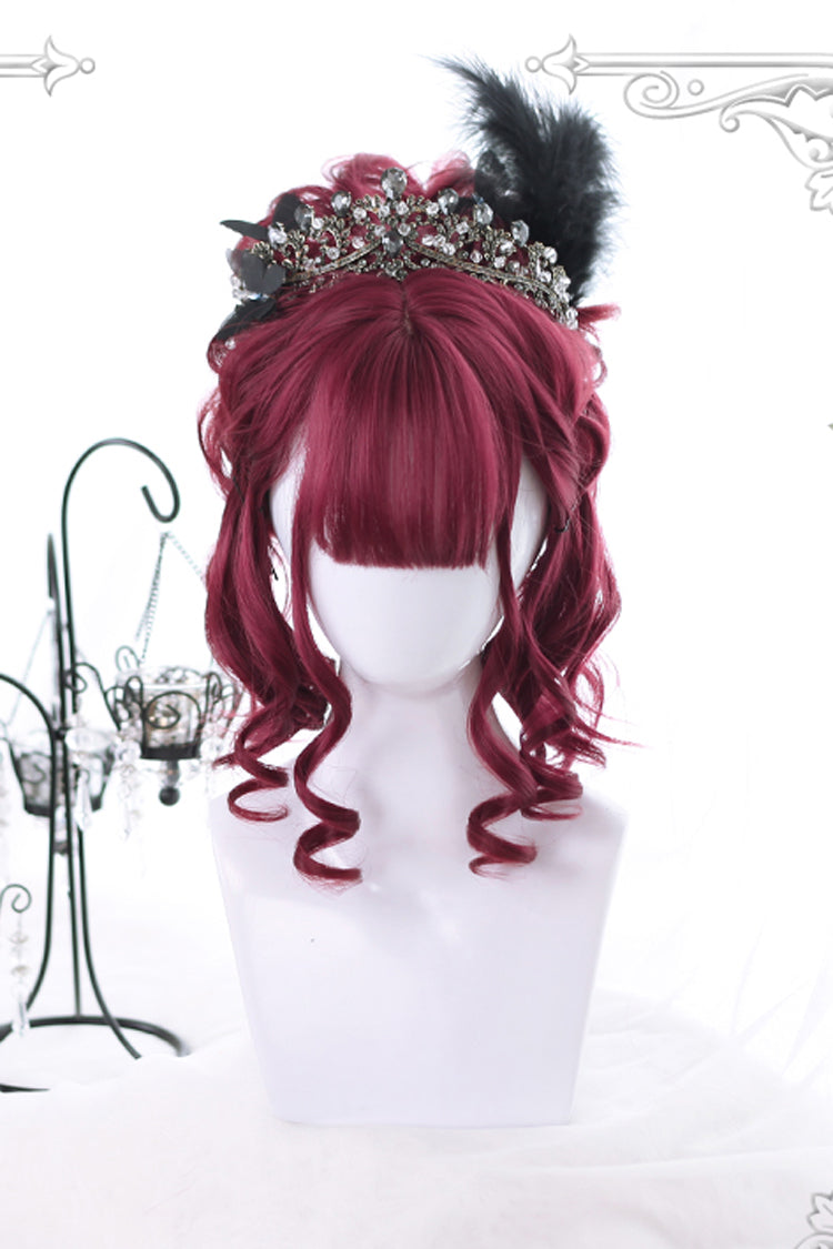 ダークレッドショートカーリーヘアゴシックロリータウィッグ
