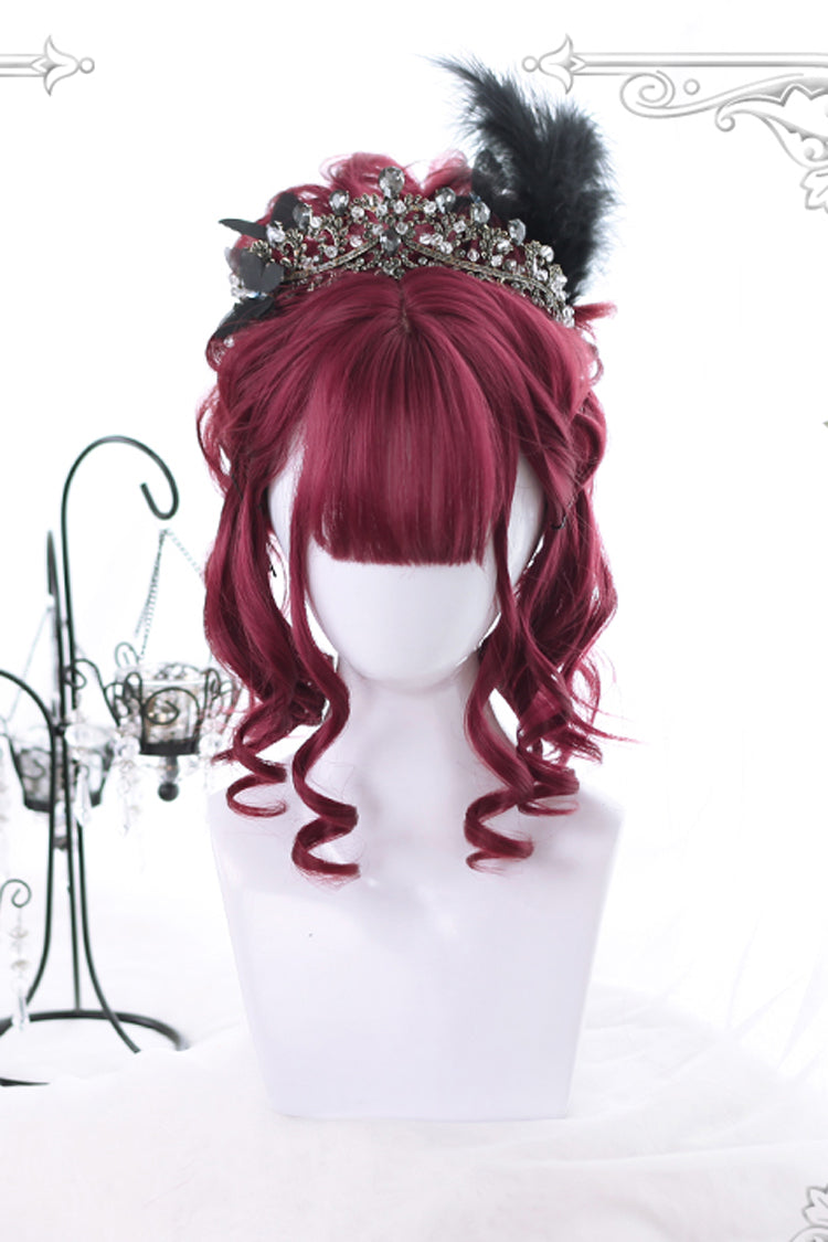 Dark Red Short Curly Hair Gothic Lolita Wigs