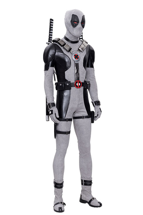 Comics X-Force White Deadpool Gray/Black Battle Suit Halloween Cosplay Costume Full Set