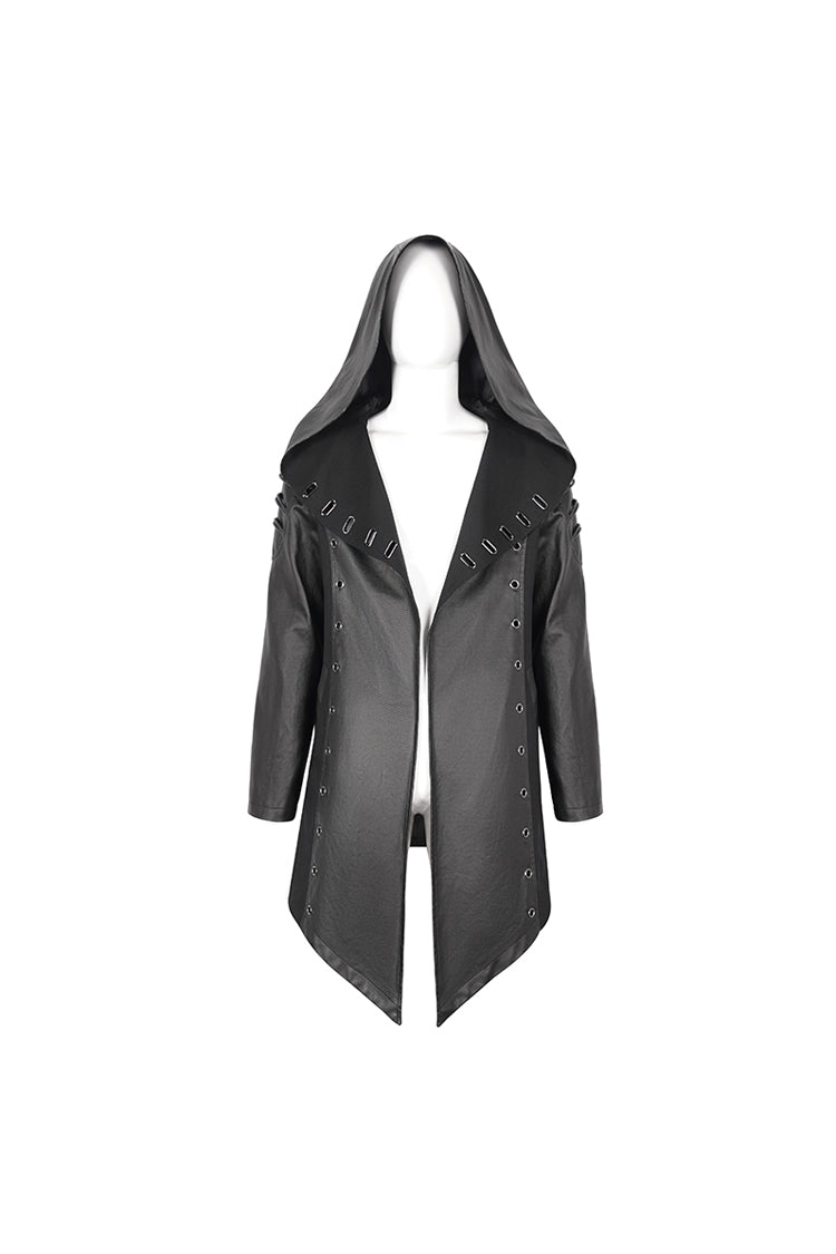 Schwarze Gothic-Jacke für Herren mit unregelmäßigen Ösen und Kapuze