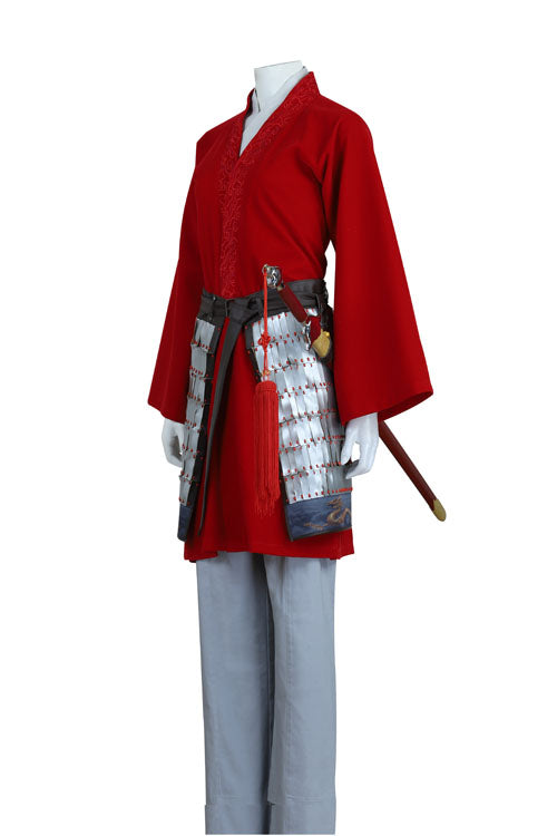 Mulan Red Battle Suit Halloween Cosplay Costume Full Set