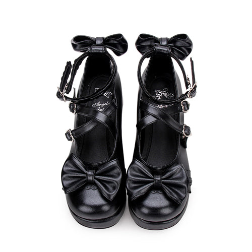 Cute Round Toe Shallow Mouth Bowknot Middle Heels Lolita Shoes