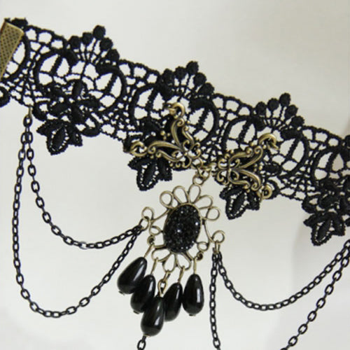 Black Vintage Lace Pearl Flower Fashion Festival Gothic Lolita Ring Bracelet