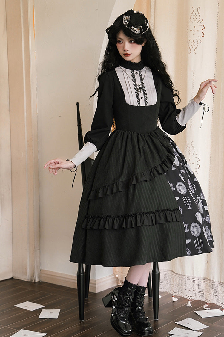 Black Lunar Eclipse Dinner Cups Print Autumn Winter Gothic Lolita Jsk Dress