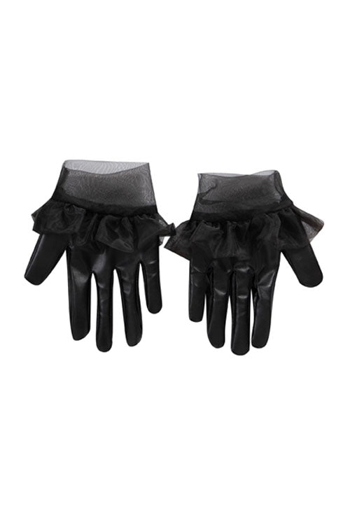 Cruella Black Leather Skirt Suit Halloween Cosplay Costume Accessories Black Leather Gloves