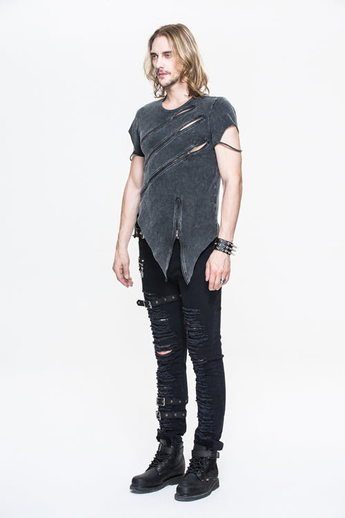 Black Rock Partition Reißverschluss verblasst Herren Punk T-Shirt