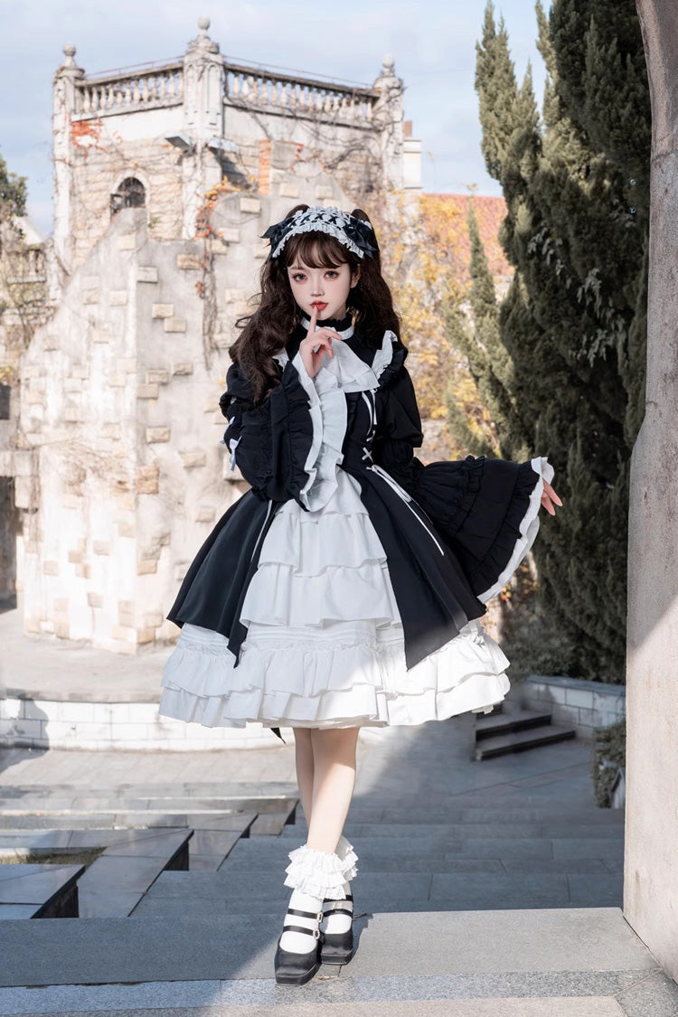 Black/White Night Gem Dark Magic Detachable Sleeves Cardigan Gothic Lolita Dress