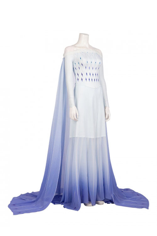 Frozen II Elsa Halloween Same Off Shoulder Light Blue Purple Gradient Dress Cosplay Costume