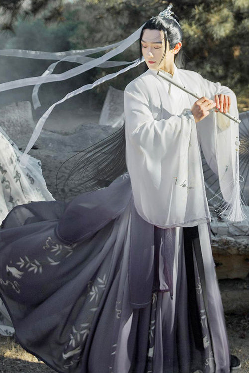 Gray Transition Chiffon Wide Sleeves Chinese Style Three Piece Suit Classic Mens Hanfu