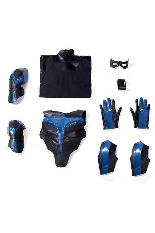 Titans Season 3 Nightwing Dick Grayson Black/Blue Battle Suit Leather Version Halloween Cosplay Costume Full Set