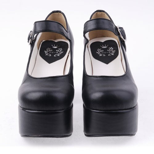 Black PU Round Toe Platform Lolita Shoes