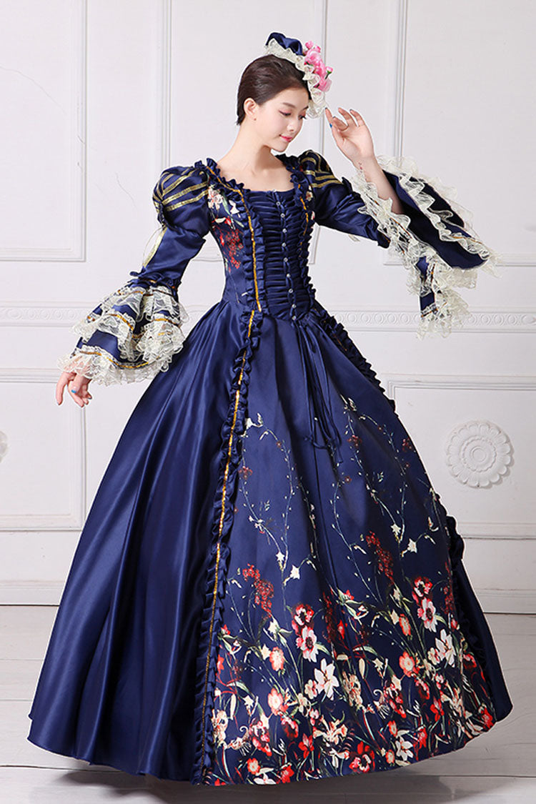 Half Sleeves Multi-Layer Trumpet Sleeves High Waisted Floral Print Victorian Lolita Prom Dress