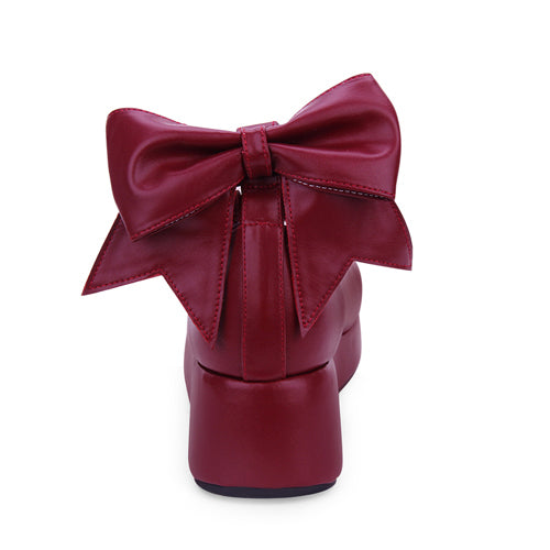 Round-toe Shallow Mouth Bowknot Cute Lolita Middle Heels Shoes