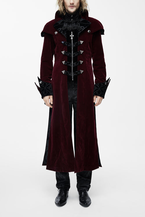 Western Fashion Gothic Shawl Collar Mens Long Velvet Coats