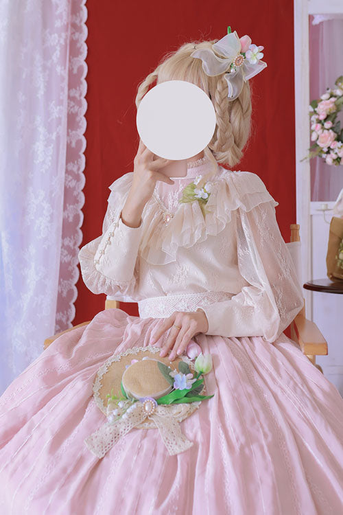Pink Elegant Vintage Tulip Multi-Layer Ruffled Classic Lolita Skirt Dress