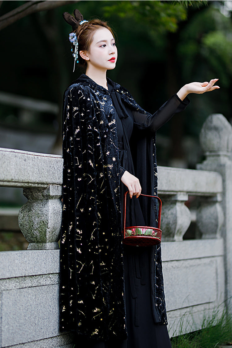 Black Costume Polka Dot Print Classic Hanfu Dress