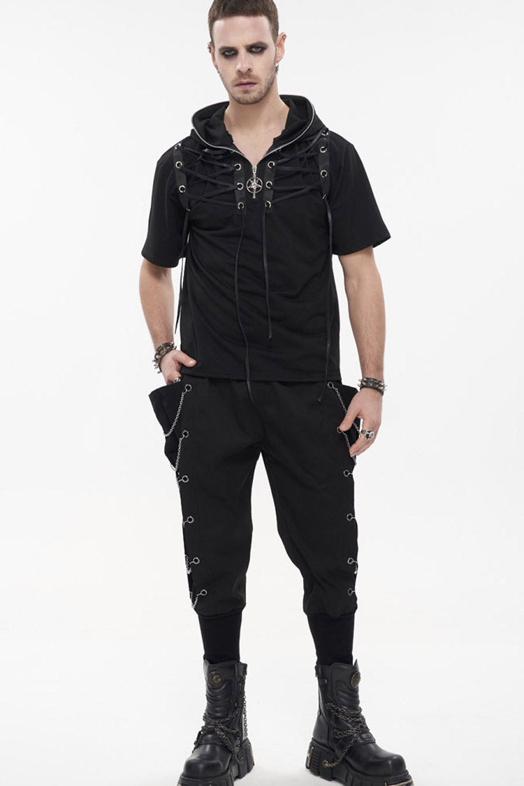 Black Punk Big Pocket Symmetrical Metal Chain Harem Men's Pants