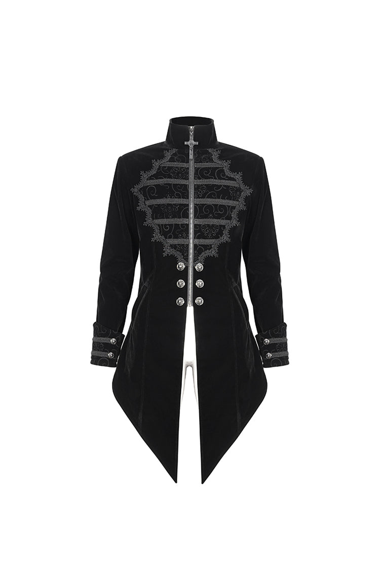 Black Stand Collar Lace Splice Swallow Tailed Men's Gothic Coat