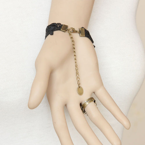 Black Vampire Retro Fashion Handmade Lace Ruby Female Party Gothic Lolita Ring Bracelet